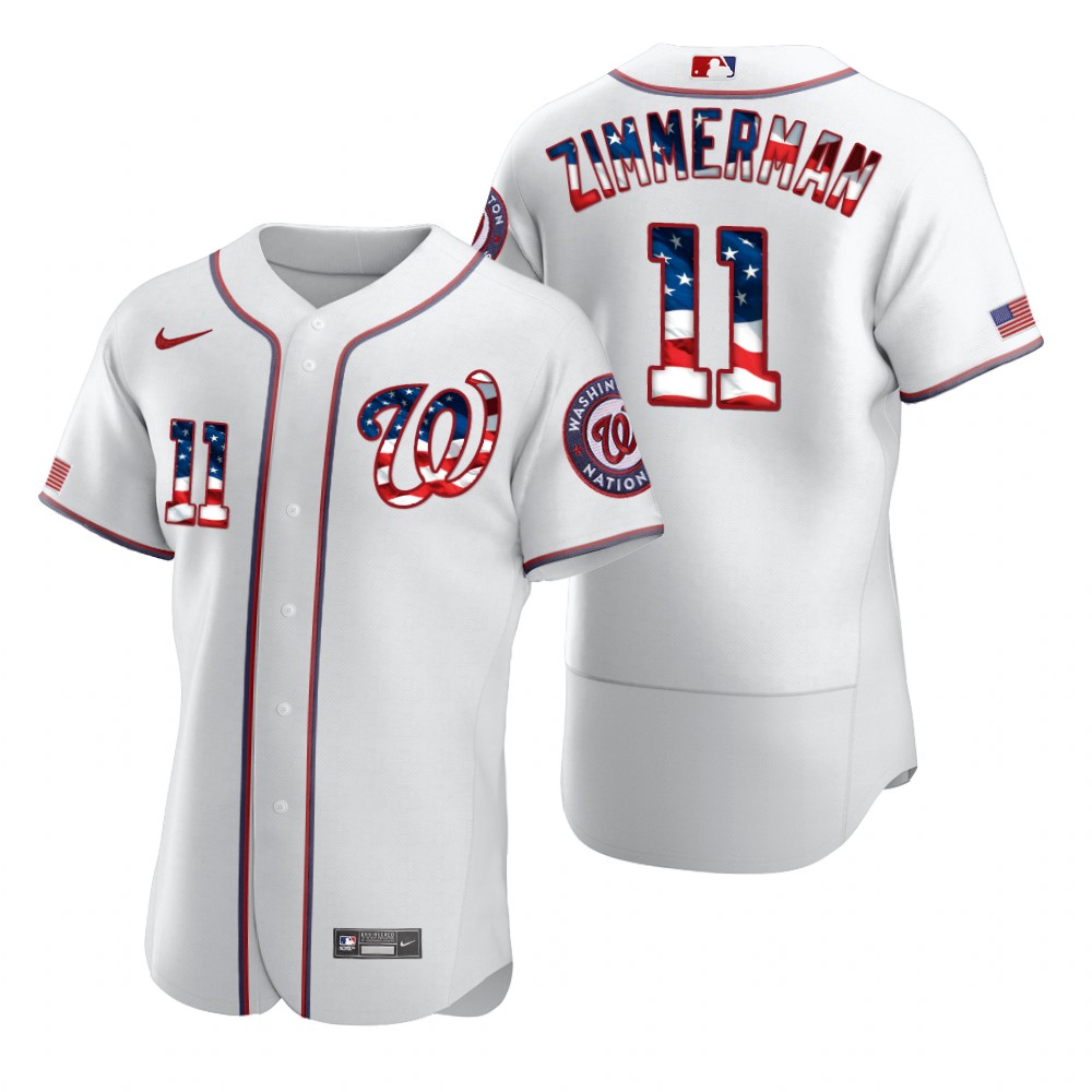 Washington Nationals 11 Ryan Zimmerman Men Nike White Fluttering USA Flag Limited Edition Authentic MLB Jersey